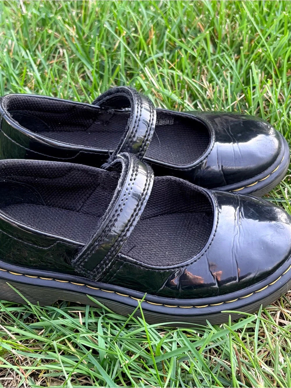 Dr. Martens Girls Black Patent Mary Jane Shoes with Strap